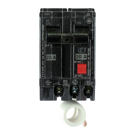 GE Circuit Breaker, THQL Series 20A, 2 Pole, 120/240V AC THQL2120GFTP